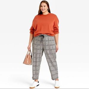 Black White Plaid Drawstring Knit Pull On Pants
